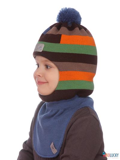 Шапка-шлем  20101-02 синий кобальт,темно-коричневый р. 50-52