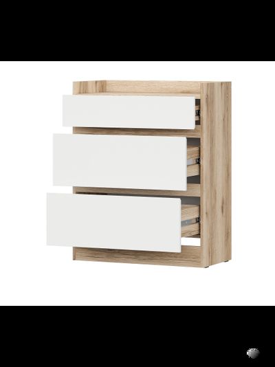 Брауни Комод 3 ящика Дуб Делано/Белый