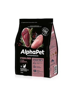 AlphaPet (АльфаПет) Superpremium сухой корм для взрослых стерилизованных кошек с уткой и индейкой, 400 г