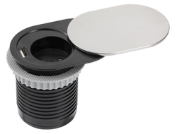 Удлинитель овал врезной 1 розетка SLIDE, 60 мм, 1xUSB 2,4A, инокс AE-BPW1S1UCH-51, с  провод 1,9м GTV *