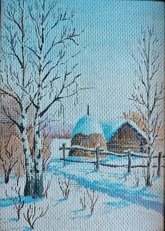 "Зима" картон масло Павлычев С.А. 1980-е годы