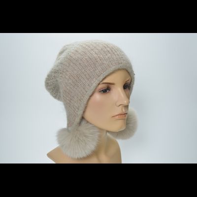 Шапка ушанка Vizio 1306 PP 66 с помпонами бежевая