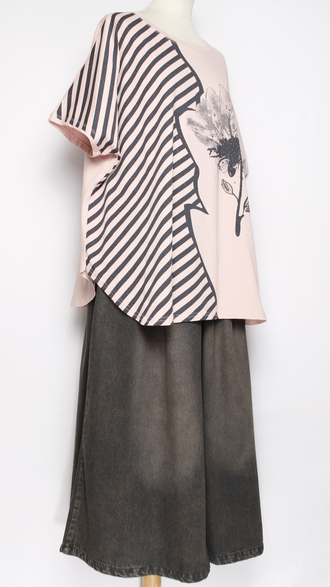 Футболка "ПОЛОСЫ И ЦВЕТОК" розовая до р.56