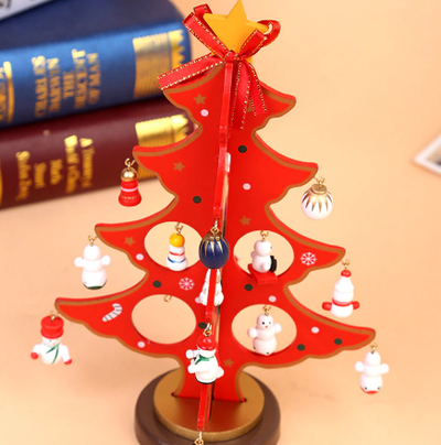 Елка на подставке деревянная для украшения игрушками 17*17*25см , ЦВЕТ: Зеленый, Красный