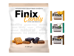 Конфеты фруктовые FinixCandyМикс (с кокосом и мятой, шоколадом и арахисом, апельсином и арахис) 200г