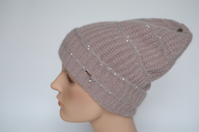 Вязаная шапка из мохера с отворотом розовая Vizio Италия 6460 CLR