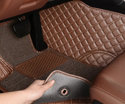 Коврики Люкс 3D коричневая экокожа и коричневая отстрочка