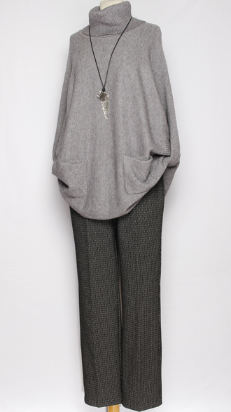 Свитер кимоно "КАРМАНЫ" серый, молочный, морская волна р.46-56