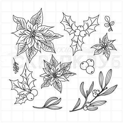 Штамп для творчества пуансеттия, остролист и цифры 201