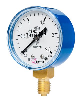 Манометр газовый кислород МП2-Уф 0-2,5 МПа кт.2,5 d.50 IP40 M12*1,5 радиальный Кис (O2). ПО &quot;ФизТех&quot;