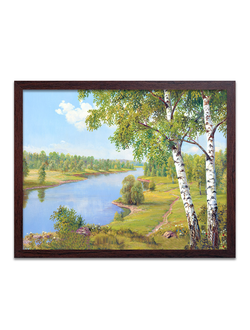 Картина в раме на холсте 7кор 40*50 "Берёзы у реки" 55*45 см.