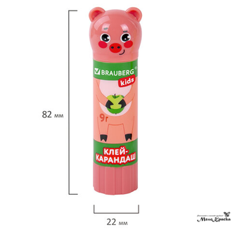 Клей-карандаш "Зверята: хрюшка, панда, тигренок", 9 г, фигурный колпачок, 3 шт./блистер, BRAUBERG KIDS, 271141