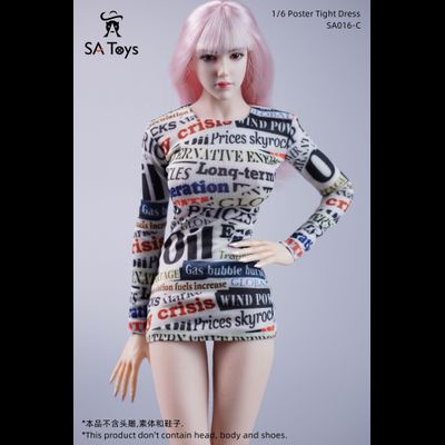 Женское платье мини 1/6 - Poster Tight Dress (SA016C) - SA Toys