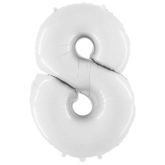 Шар (40&#039;&#039;/102 см) Цифра, 8, Белый, 1 шт.