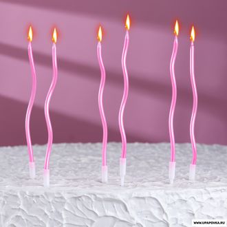 Свечи для торта "Серпантин" 6 шт/ 12 см Розовый блик