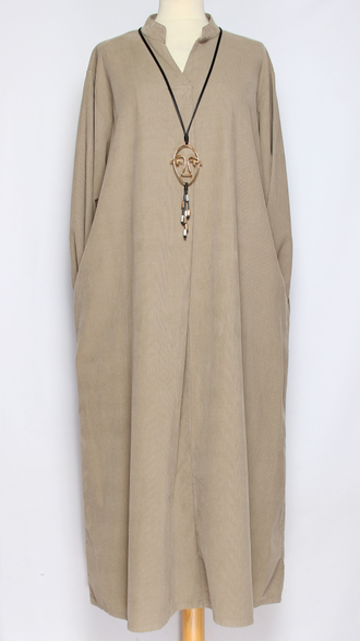 Платье Бохо вельветовое "СТОЙКА ЗАЩИП" бежевое  до р.54