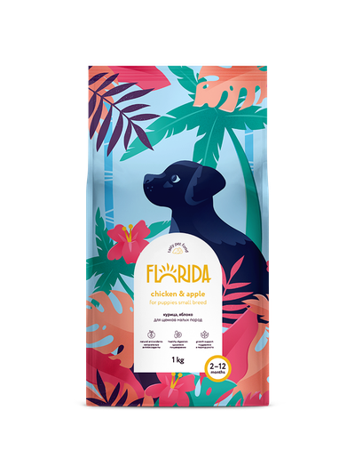 Florida сухой корм для щенков малых пород с курицей и яблоком 1 кг