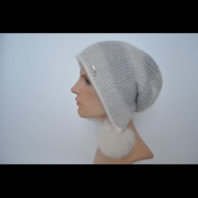 Шапка ушанка Vizio 1609 PP 66  белая с помпонами