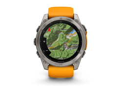 Умные часы Garmin Fenix 8 - 51 мм, AMOLED Sapphire, Titanium, светло-серый, оранжевый силиконовый ремешок (010-02905-11)