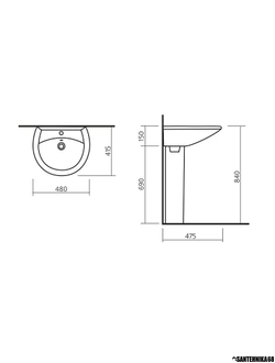 Раковина с пьедесталом Sanita Умывальник-тюльпан Аттика-48 с отверстием