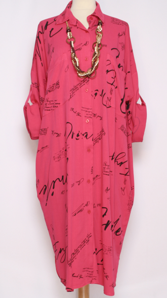 Платье-рубашка Бохо "ВИСКОЗА НАДПИСЬ" розовое