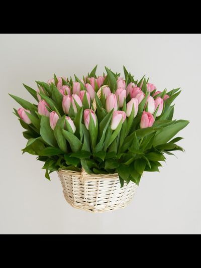 51 розовый тюльпан в корзине