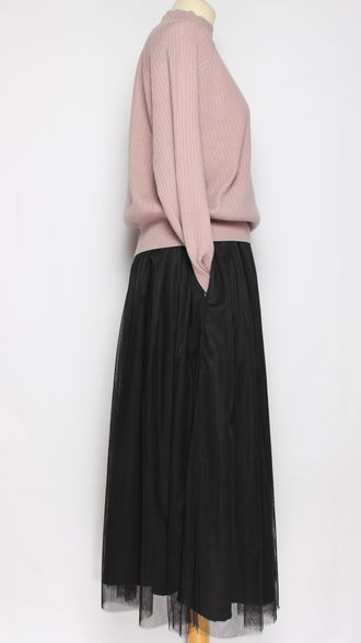 Юбка  "Широкая сетка навесной карман" черная до р.52