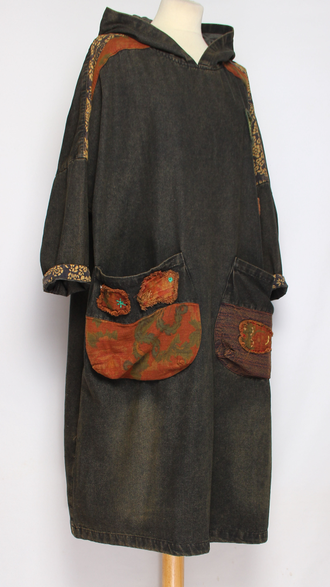 ПЛАТЬЕ БОХО джинсовое "Рыбка цветы" серое р.46-54