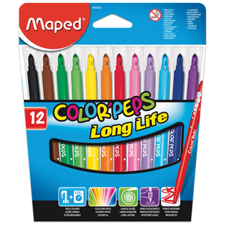 Фломастеры MAPED (Франция) "Color Pep's", 12 цветов, смываемые, трехгранные, картонная упаковка, 845020, 2 набора