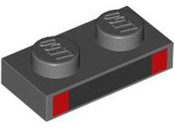 Plate 1 x 2 with Black Rectangle and 2 Red Squares Pattern, Dark Bluish Gray (3023pb06 6472243)