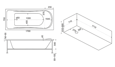 Акриловая гидромассажная ванна BAS Атланта 170х70