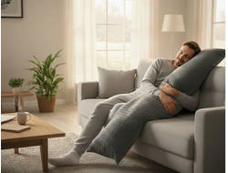 Подушка обнимашка для мужчин во весь рост наполнитель био пух размер I  190 см с наволочкой сатин серый страйп