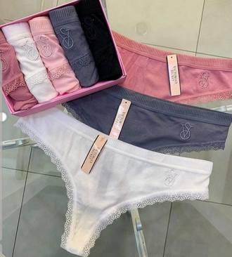 Трусики стринги Виктория Сикрет хлопок цвет черный