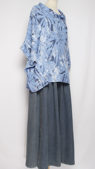 БЛУЗА ЛЁН "КИМОНО ХОМУТ АСТРА" морская волна, голубая до р.56