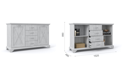 Комод Лорена 2д4ящ, Бетон Паин белый