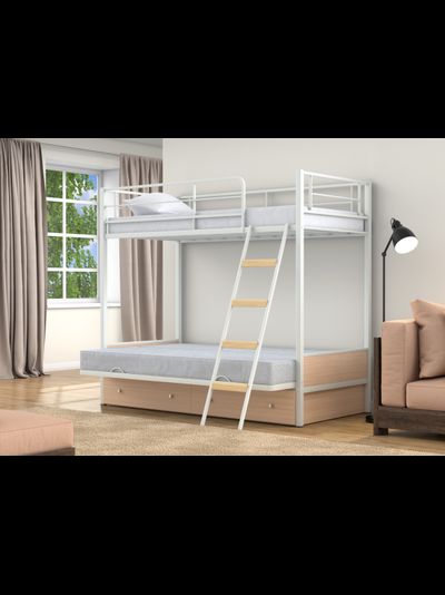 Двухъярусная кровать-диван Дакар 2 Белый (вставки дуб молочный)