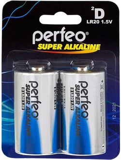 Батарейка D щелочная Perfeo LR20/2BL Super Alkaline 2 шт