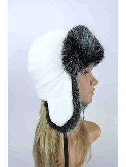 Ушанка "Гармония" цвет белый + чернобурка