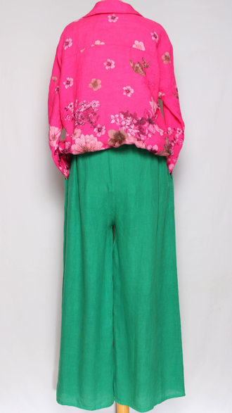 Брюки "Лён прямые1" зелёные р.46-52