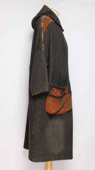 ПЛАТЬЕ БОХО джинсовое "Рыбка цветы" серое р.46-54