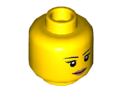 Minifigure, Head Female Black Thin Eyebrows, Eyelashes, Nougat Lips, Grin Pattern - Hollow Stud, Yellow (3626cpb1211 / 6100203)