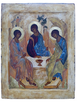 Троица Святая. Рукописная икона.