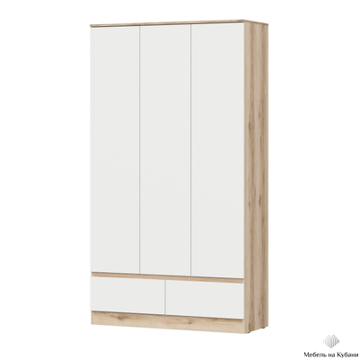 Брауни шкаф трехстворчатый (с ящиками) Дуб Делано/Белый