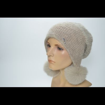 Шапка ушанка Vizio 1306 PP 66 с помпонами бежевая