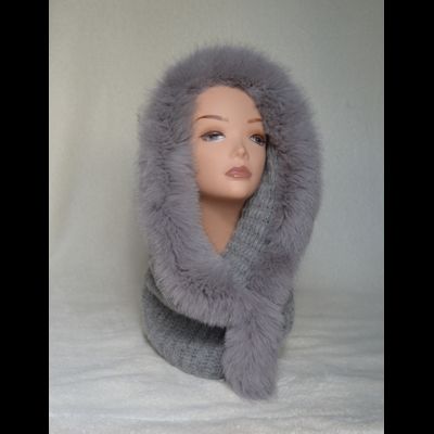 Шарф труба женский с меховой оторочкой вязаный Италия Vizio Space KSP серый