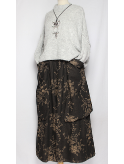 БРЮКИ-ЮБКА джинс-гобелен "КРЕАТИВНЫЕ КАРМАНЫ" мелкие цветы синие, черные р.46-54