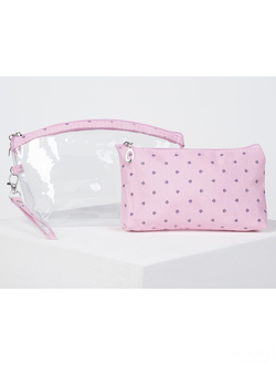 Набор косметичек 2 в 1 Корона, отдел на молнии с ручкой, розовый