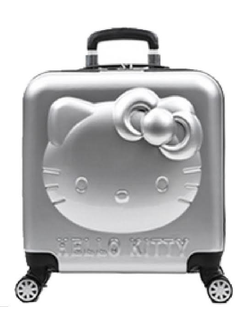 Детский чемодан 3D Hello Kitty (Хеллоу Китти) серебристый