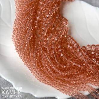 Стеклянные рондели в огранке 4х3/6х8 мм, цвет розовый, цена за нить (россыпью)