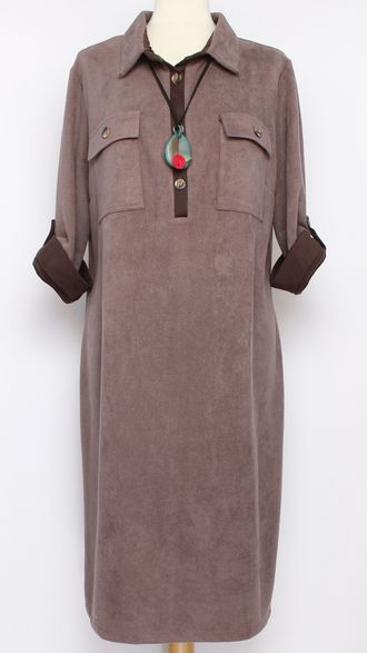 ПЛАТЬЕ-РУБАШКА  "КИМОНО-РУБЧИК" кофе р.50-54